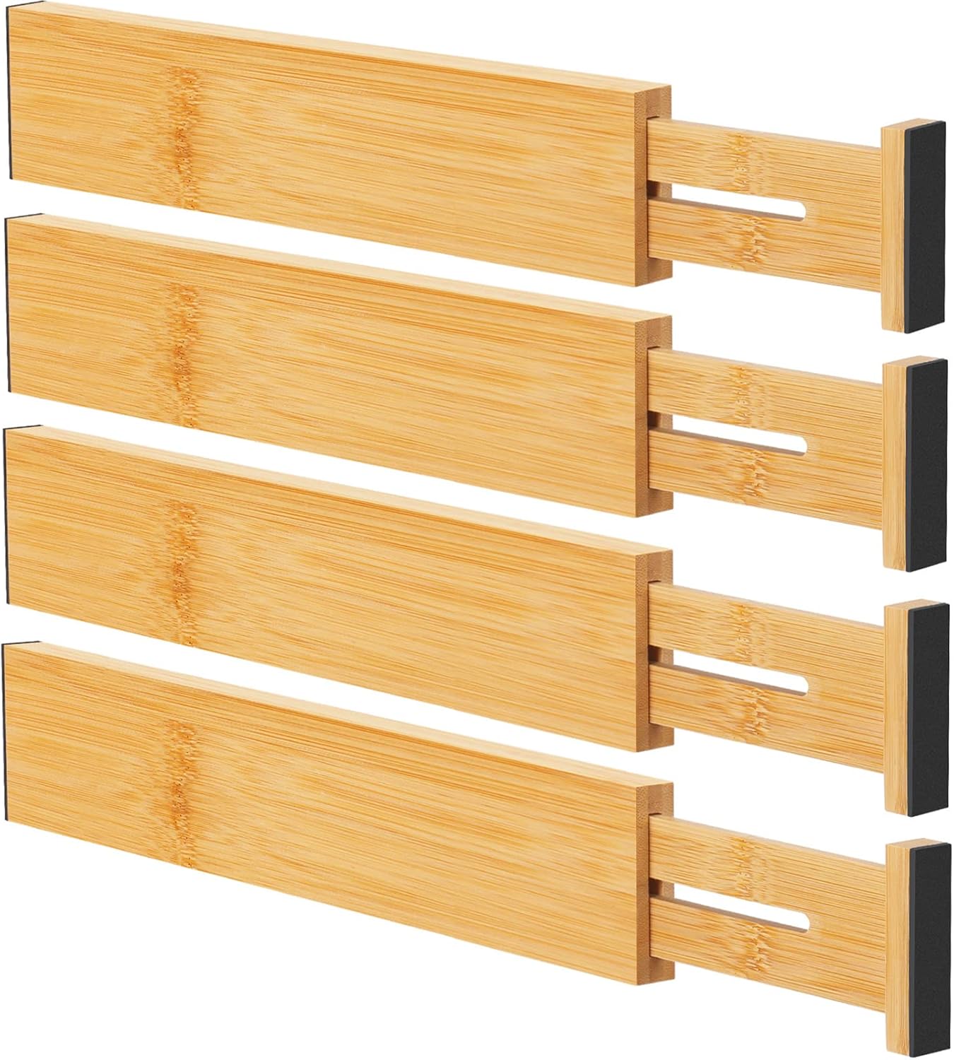 SORT IT OUT Bamboo Drawer Divider Organizers, Kitchen Drawer Organizer, Adjustable Drawer Divider for Clothes, Kitchen, Dresser, Bedroom, Bathroom and Office, 4-Pack (Black, 12-17 IN)