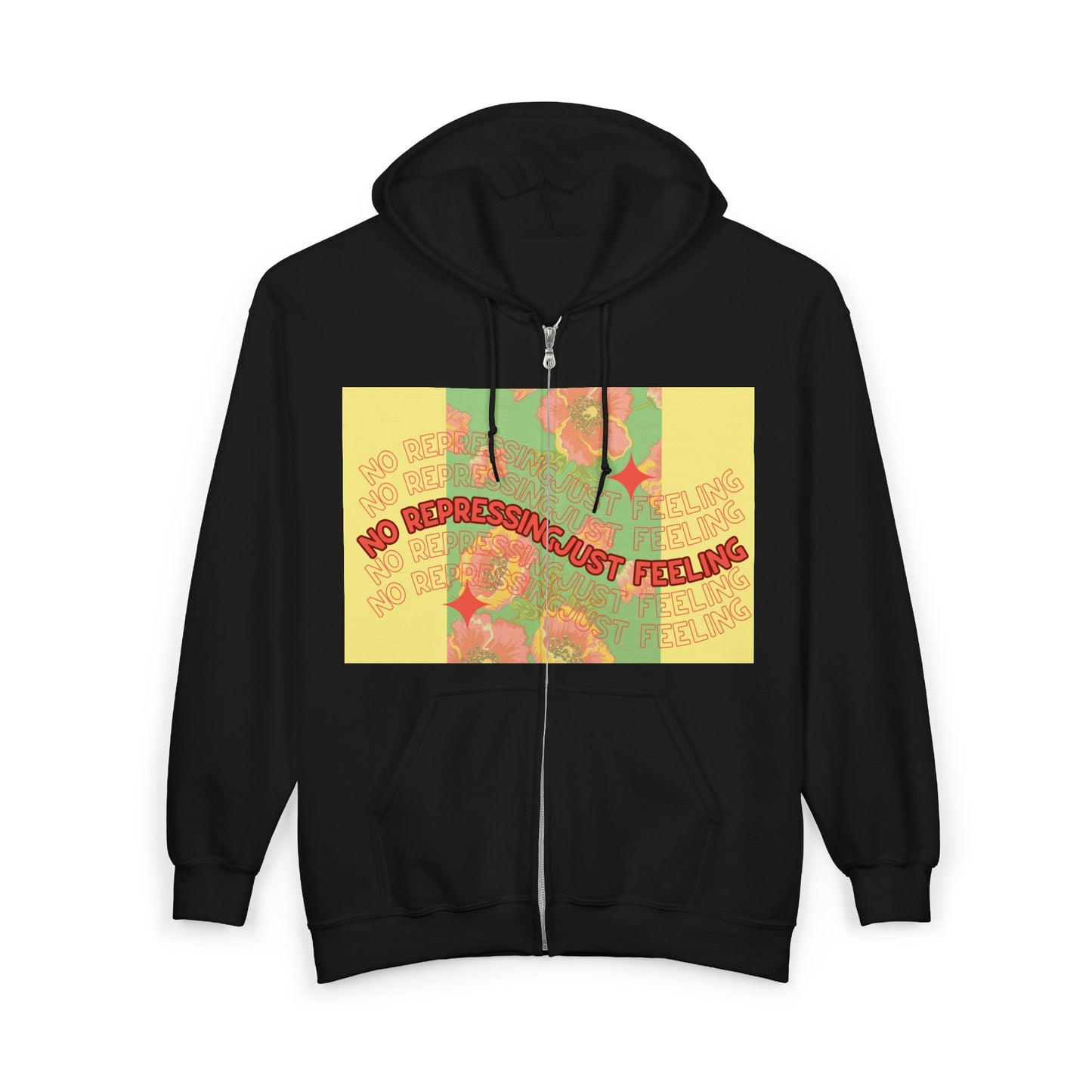 Floral Mental Health Zip Hoodie — "No Repressing, Just Feeling" Tropical Floral Full-Zip Sweatshirt