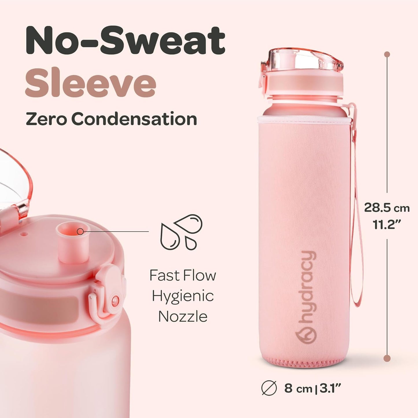 32oz Water Bottle with Time Marker -BPA Free & No Sweat Sleeve - Fruit Infuser Strainer & Times to Drink 