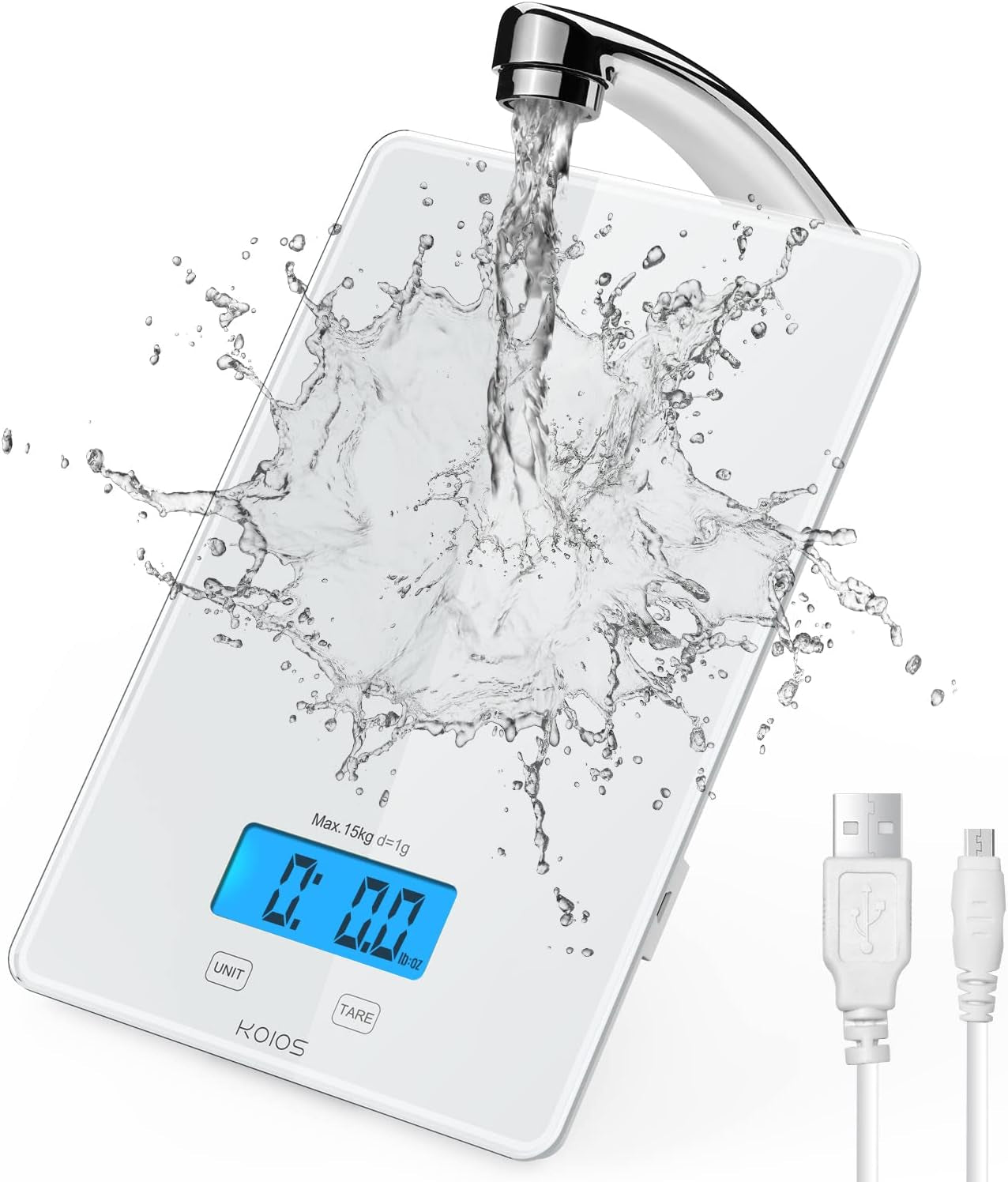 MEAL PREP PRO USB Rechargeable Food Scale | 33Lb/15Kg Kitchen Scale Digital Weight Grams and Oz for Cooking Baking | 1G/0.1Oz Precise Graduation | Waterproof Tempered Glass, 6 Weight Units, Tare Function