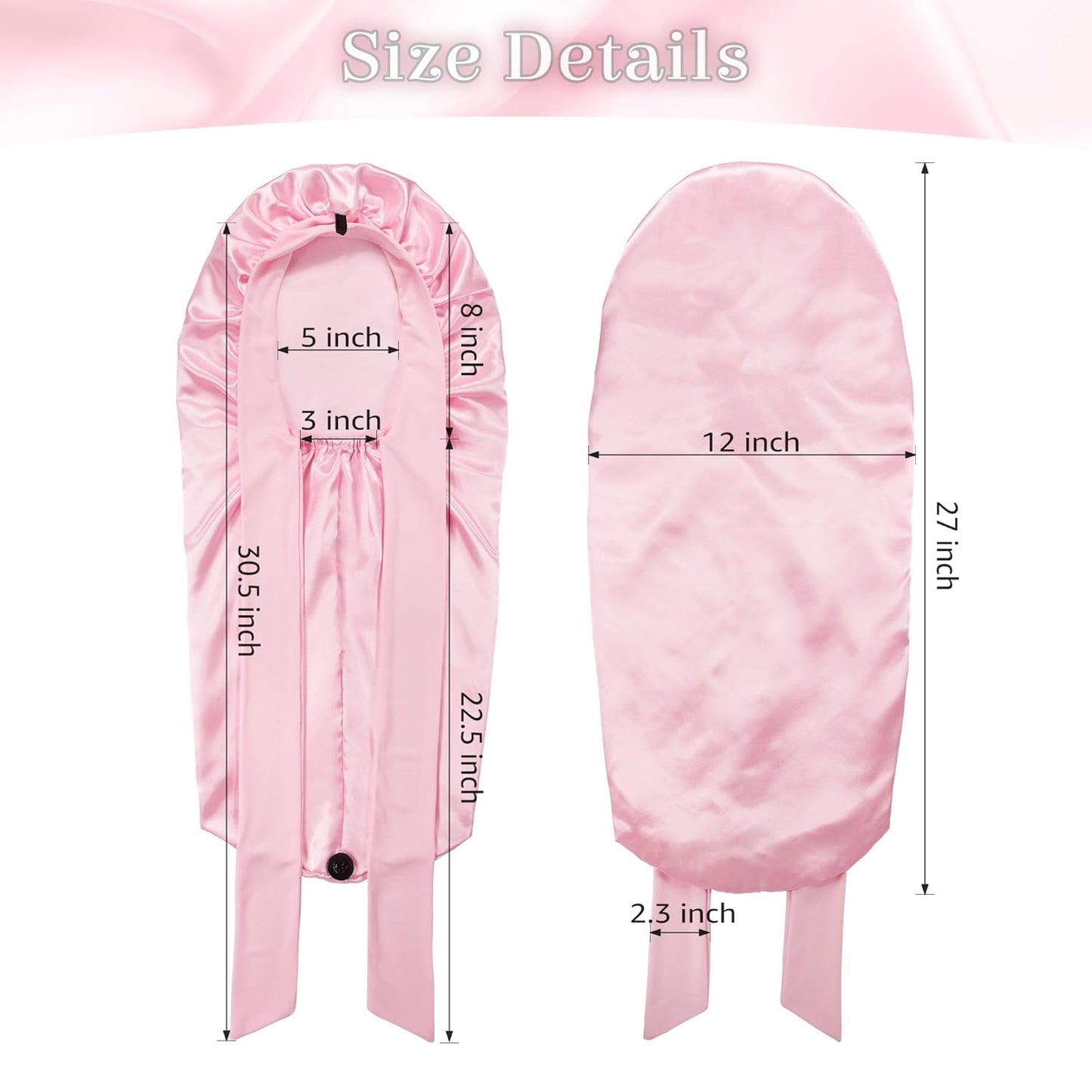 Long Bonnet Satin/Silk with Tie Band for Protective hairstyles or Natural hair