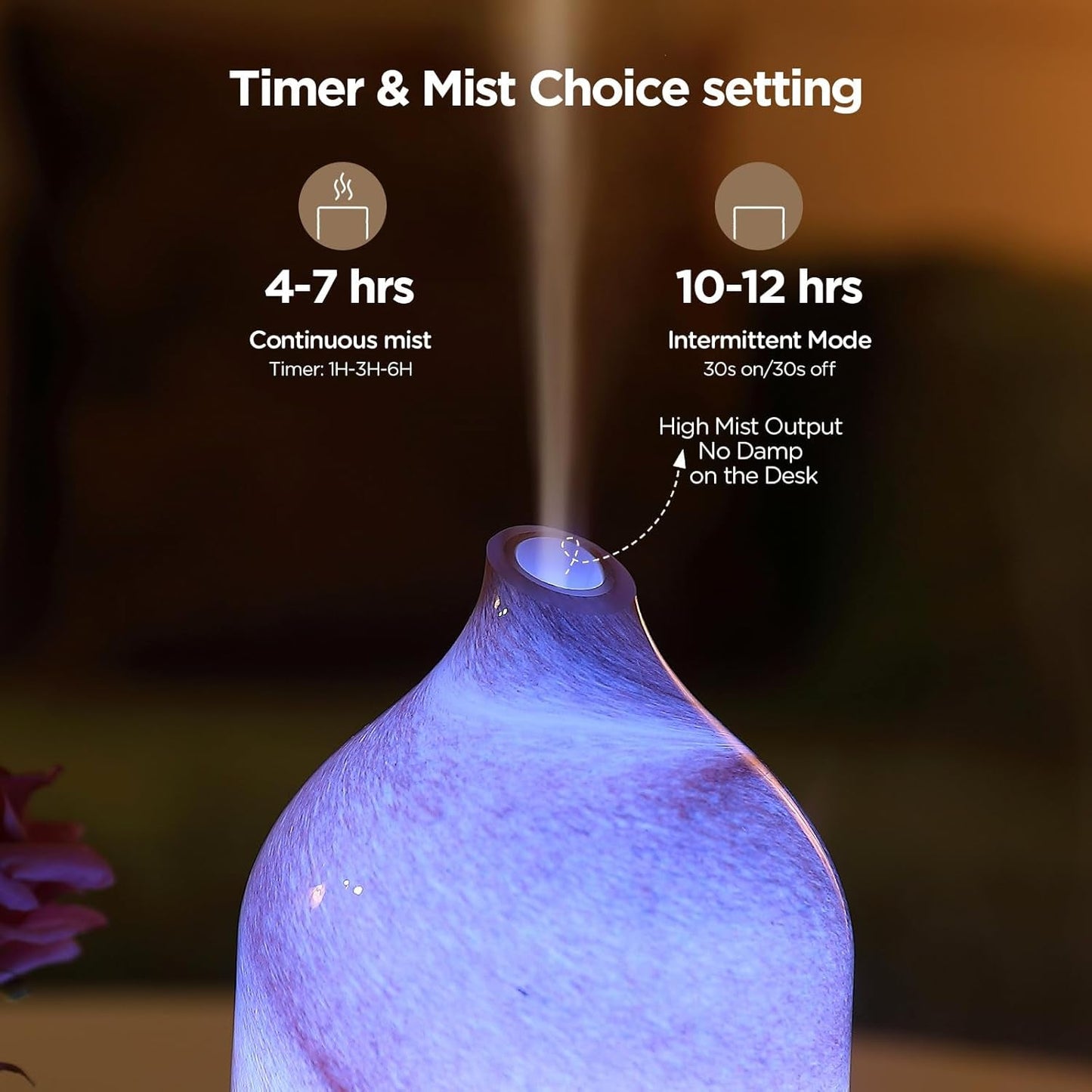 HABIT STACKING 101 Essential Oil Diffuser Hand Blown Glass Aromatherapy Diffuser | Ultrasonic Cool Mist Scent Aroma Diffuser, Whisper Quiet with Auto Shut-Off, Timer Setting & 7 Colors Night Light