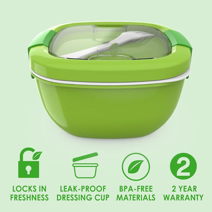 MEAL PREP PRO All-In-One Taco Bowl, Smoothie bowl, Salad Container | Large Salad Bowl, Bento Box Tray, Leak-Proof Sauce Container, Airtight Lid, & Fork | BPA-Free & Dishwasher/Microwave Safe