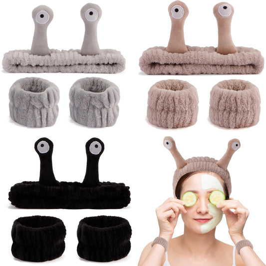 SENSORY HERO 9 Pcs Skincare Headbands Set | Snail / Alien Spa Headband, Face Wash Wristbands | Cute Makeup Hair Band for Washing Face and Shower