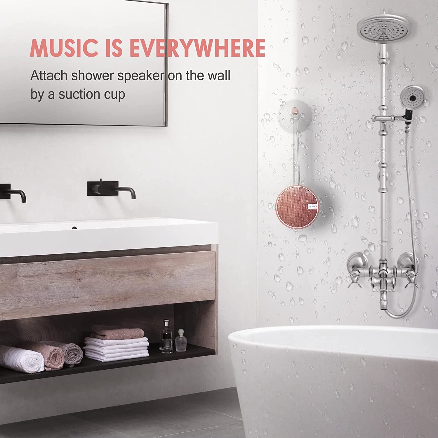 HABIT STACK 101 Waterproof Shower Bluetooth Speaker | Portable Small Bluetooth Wireless Loud Clear Sound Support TF Card | Suction Cup for Outdoor Kayak Canoe Beach Gift 