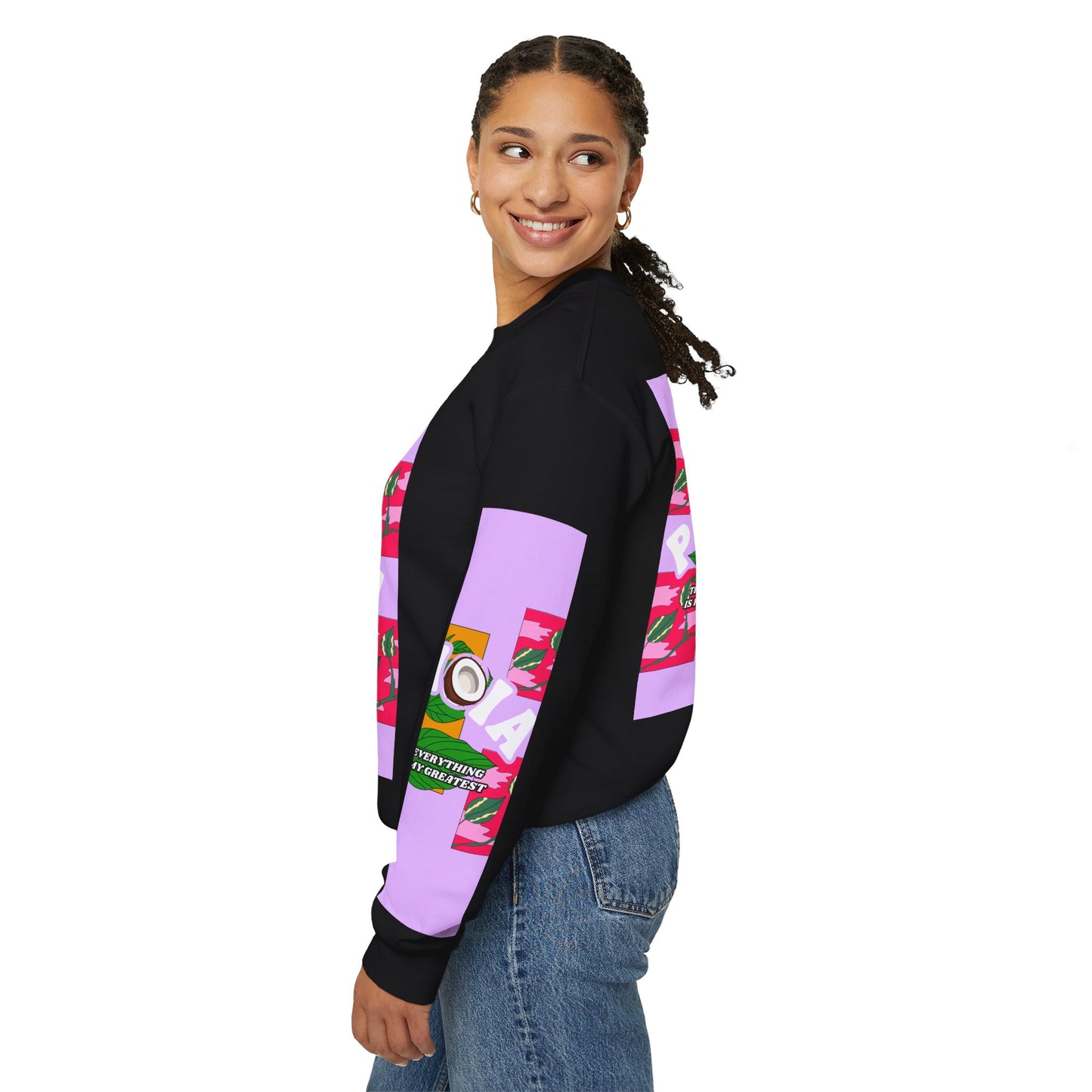 Pronoia Tropical Floral Positive Self Affirmation Graphic Crewneck Sweatshirt