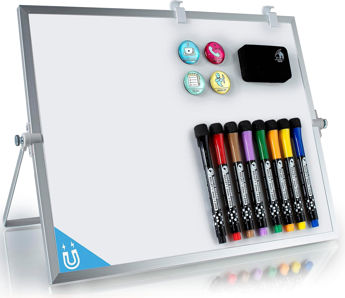 VISUALIZATION & PRODUCTIVITY ERA 101 Small Desktop White Board with Weekly Planner | Magnetic to Do List Dry Erase Board Calendar with Stand | 3 Markers, 4 Magnets, Eraser | Portable Whiteboard