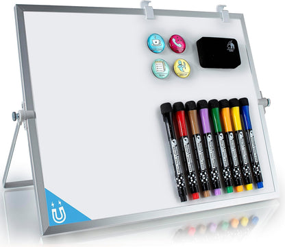 VISUALIZATION & PRODUCTIVITY ERA 101 Small Desktop White Board with Weekly Planner | Magnetic to Do List Dry Erase Board Calendar with Stand | 3 Markers, 4 Magnets, Eraser | Portable Whiteboard