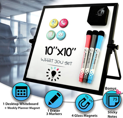 VISUALIZATION & PRODUCTIVITY ERA 101 Small Desktop White Board with Weekly Planner | Magnetic to Do List Dry Erase Board Calendar with Stand | 3 Markers, 4 Magnets, Eraser | Portable Whiteboard