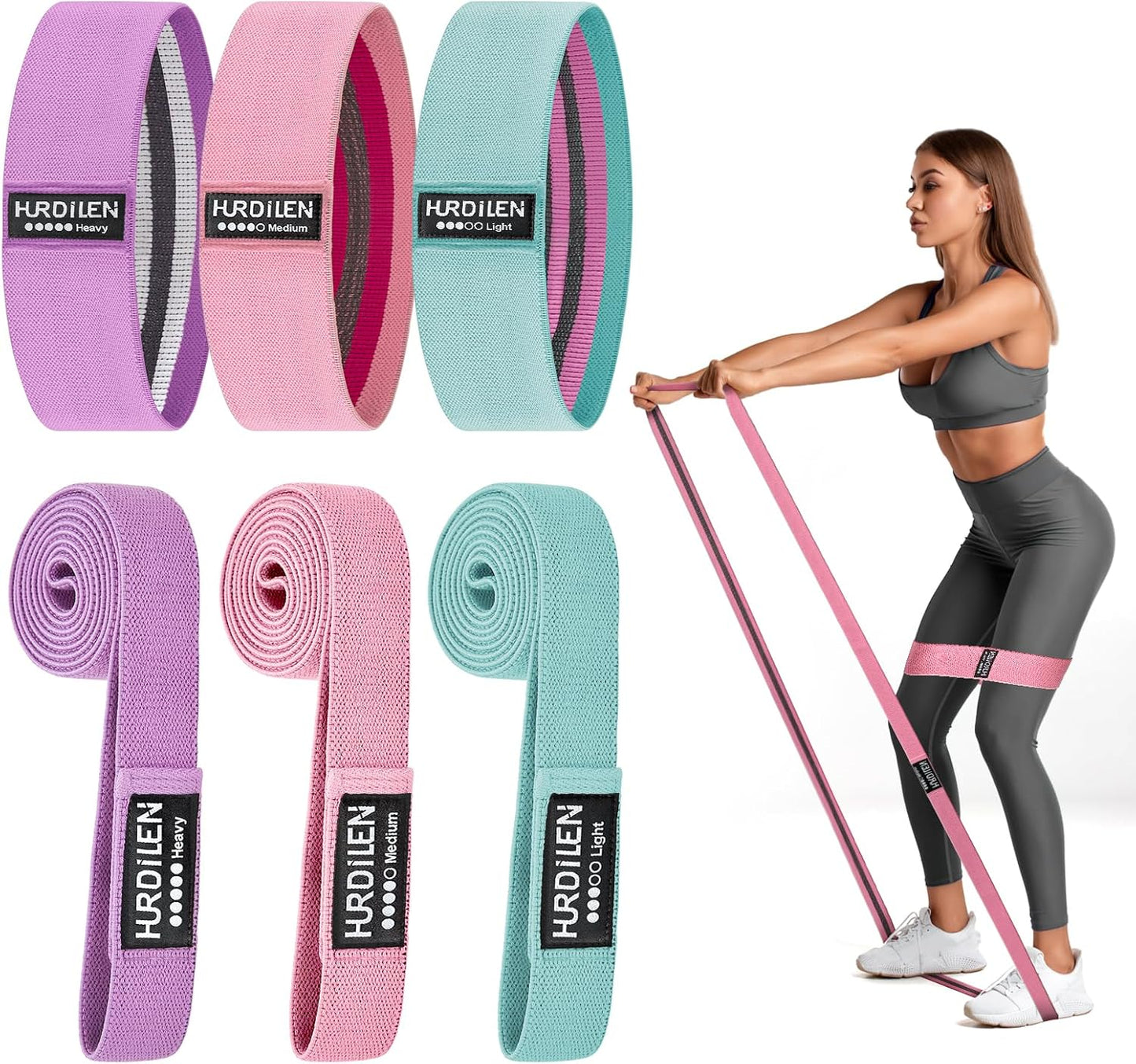 FEEL THE BURN Fabric Resistance Band Set for Working Out - 3 Pcs Pull up Bands and 3 Pcs Assistance Bands with Door Anchor for Legs, Glutes, Hip 