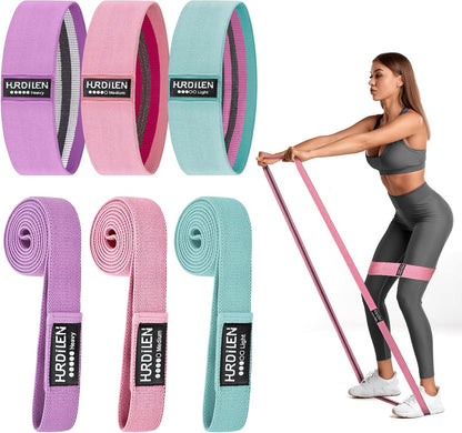 FEEL THE BURN Fabric Resistance Band Set for Working Out - 3 Pcs Pull up Bands and 3 Pcs Assistance Bands with Door Anchor for Legs, Glutes, Hip 