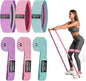 FEEL THE BURN Fabric Resistance Band Set for Working Out - 3 Pcs Pull up Bands and 3 Pcs Assistance Bands with Door Anchor for Legs, Glutes, Hip 