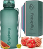 Large BPA Free Water Bottle & No Sweat Sleeve with Time Marker, Fruit Infuser, Strainer