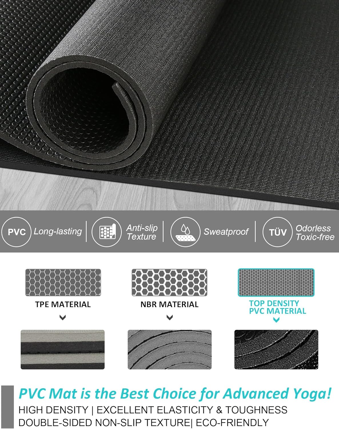 BUILD YOUR TEMPLE Yoga Mat with Strap | 1/3| 1/4 Inch Extra Thick Yoga Mat Double-Sided Non Slip | Professional TPE | PVC Yoga & Workout Mat for Yoga, Pilates and Floor Exercises