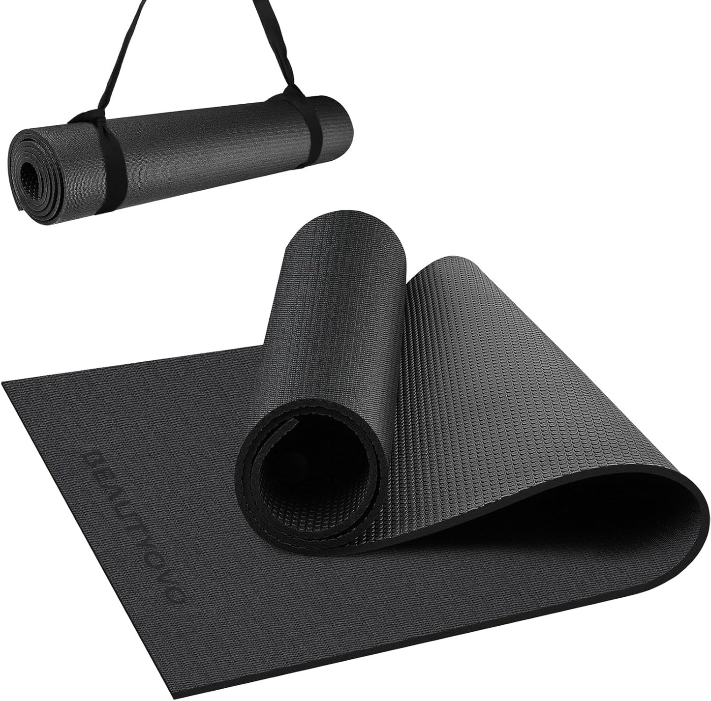BUILD YOUR TEMPLE Yoga Mat with Strap | 1/3| 1/4 Inch Extra Thick Yoga Mat Double-Sided Non Slip | Professional TPE | PVC Yoga & Workout Mat for Yoga, Pilates and Floor Exercises