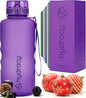 Large BPA Free Water Bottle & No Sweat Sleeve with Time Marker, Fruit Infuser, Strainer