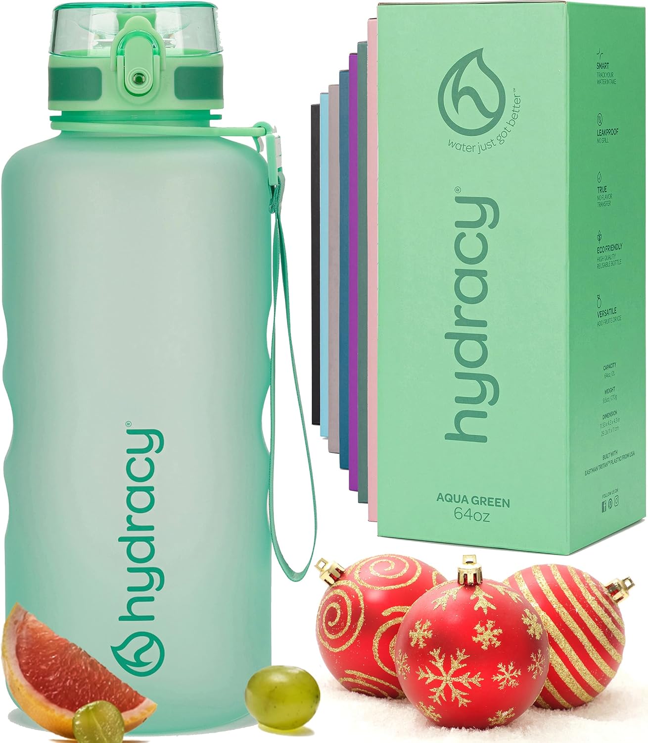 Large BPA Free Water Bottle & No Sweat Sleeve with Time Marker, Fruit Infuser, Strainer
