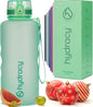 Large BPA Free Water Bottle & No Sweat Sleeve with Time Marker, Fruit Infuser, Strainer