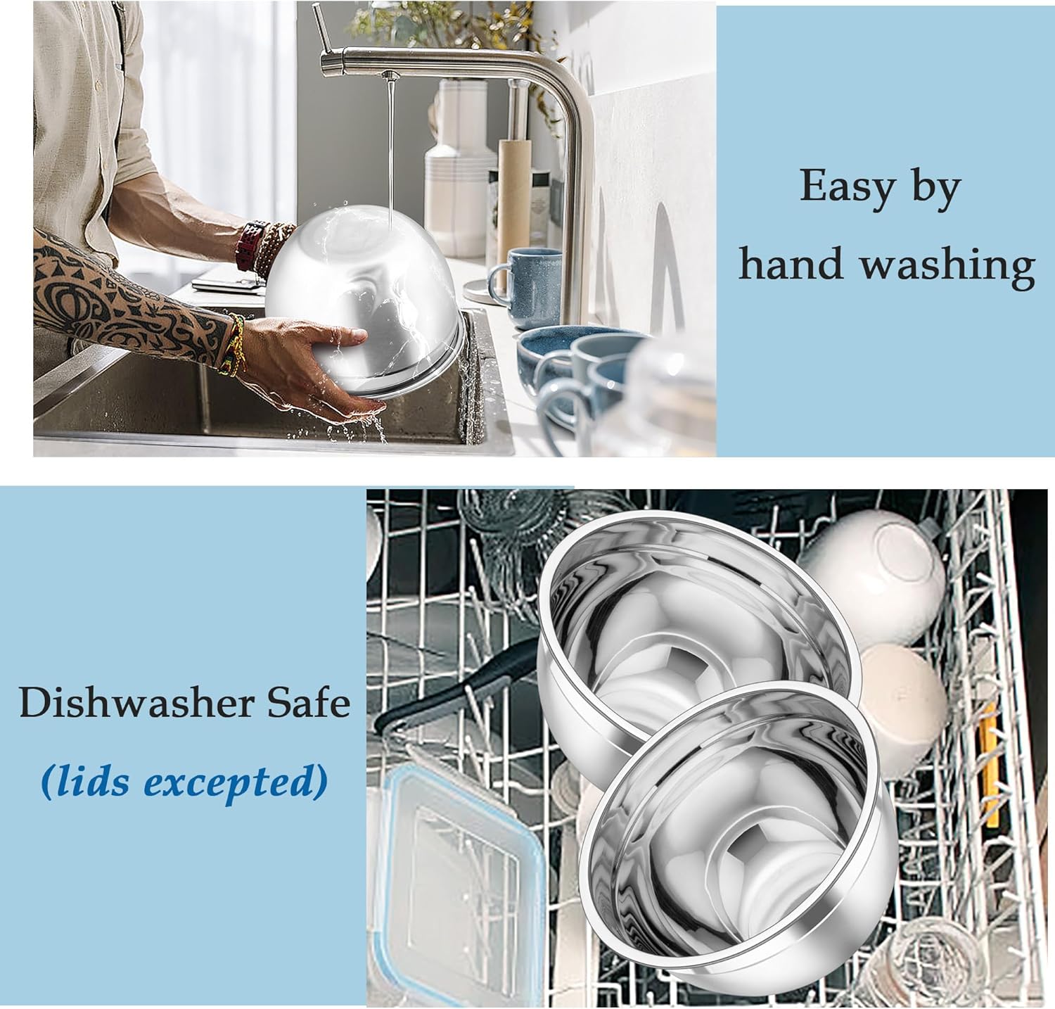 MEAL PREP PRO Mixing Bowls, Stainless Steel Nesting Salad Bowls with Lids Set of 3 & 3 Grater Attachments, for Mixing/Serving/Storing, Non-Toxic & Long-Lasting, Size 4.6/3 / 1.5 QT, Black
