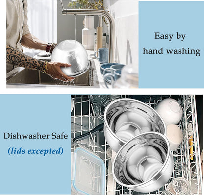 MEAL PREP PRO Mixing Bowls, Stainless Steel Nesting Salad Bowls with Lids Set of 3 & 3 Grater Attachments, for Mixing/Serving/Storing, Non-Toxic & Long-Lasting, Size 4.6/3 / 1.5 QT, Black