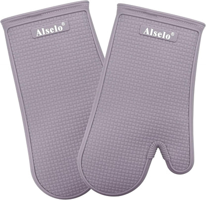 MEAL PREP BASICS Silicone Oven Mitts Heat Resistant 550 Degree | Extra Long Kitchen Gloves Pot Holders with Waterproof and Non-Slip | Baking Cooking Barbecue Microwave Machine Washable