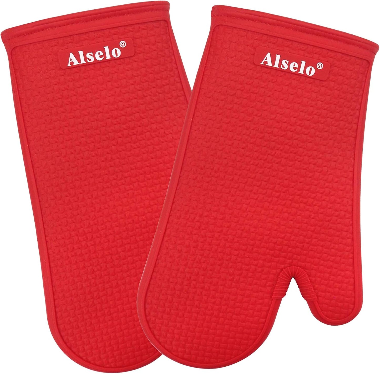 MEAL PREP BASICS Silicone Oven Mitts Heat Resistant 550 Degree | Extra Long Kitchen Gloves Pot Holders with Waterproof and Non-Slip | Baking Cooking Barbecue Microwave Machine Washable