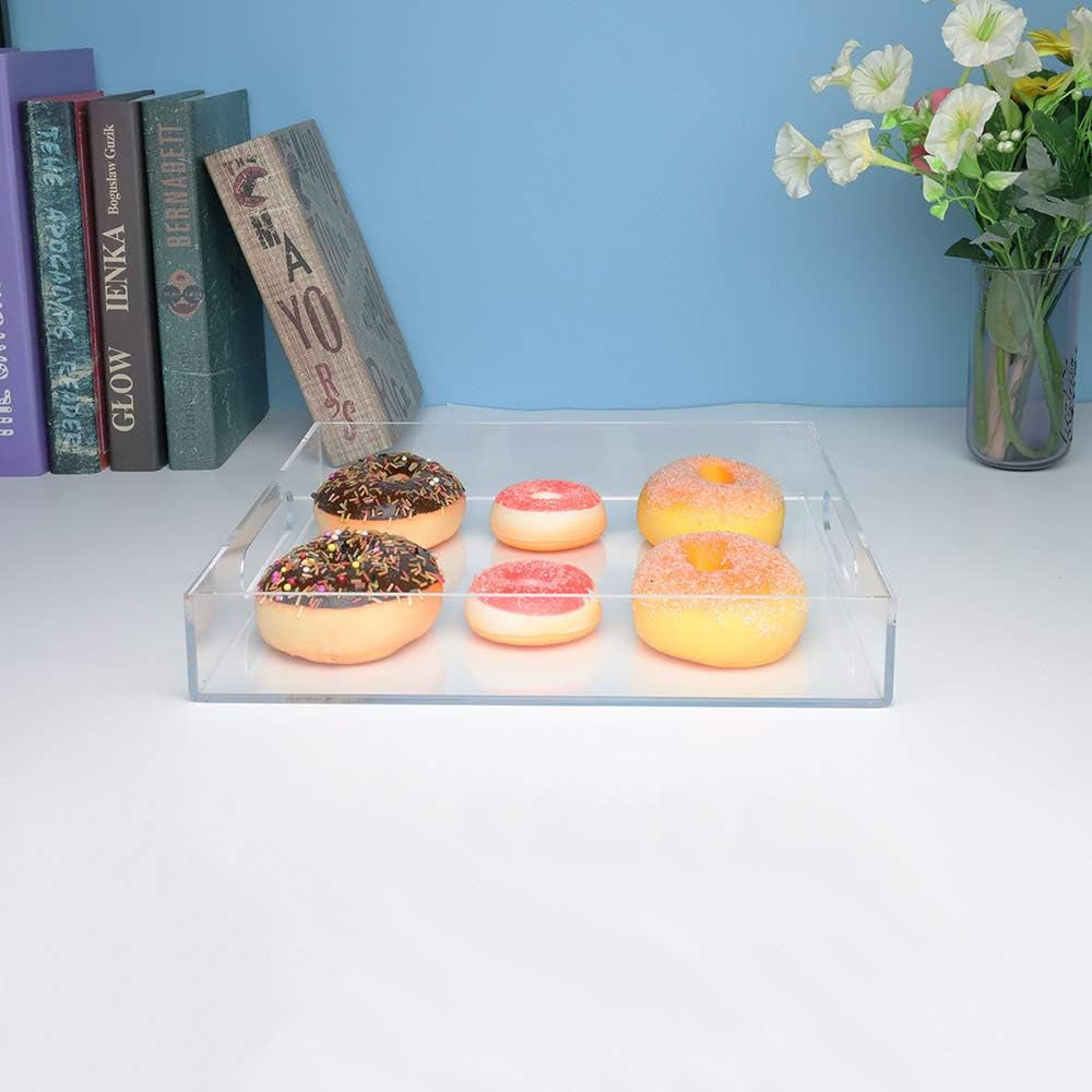 FROM CLUTTER TO CURATED Acrylic Serving Tray with handles 11X14 Inches - Spill Proof - Clear Decorative Tray Organizer for Any Space