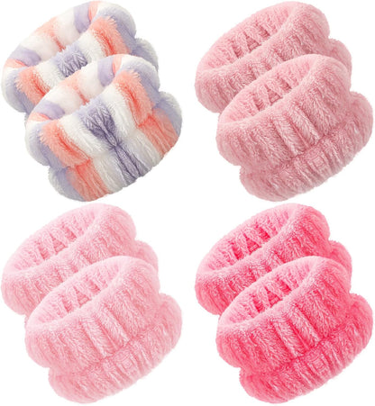 SKINCARE BASICS 4 Pairs Spa Wrist Bands for Washing Face | Microfiber Wrist Towel Band Scrunchies Absorbent