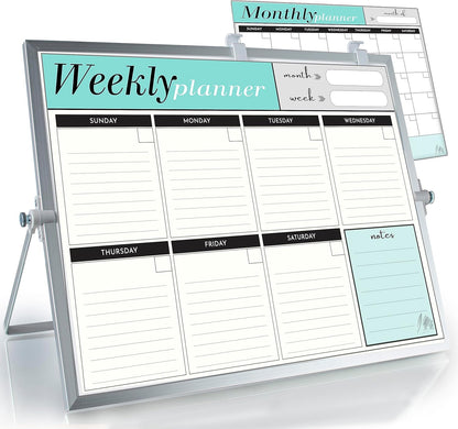 VISUALIZATION & PRODUCTIVITY ERA 101 Small Desktop White Board with Weekly Planner | Magnetic to Do List Dry Erase Board Calendar with Stand | 3 Markers, 4 Magnets, Eraser | Portable Whiteboard