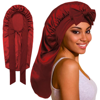 Long Bonnet Satin/Silk with Tie Band for Protective hairstyles or Natural hair
