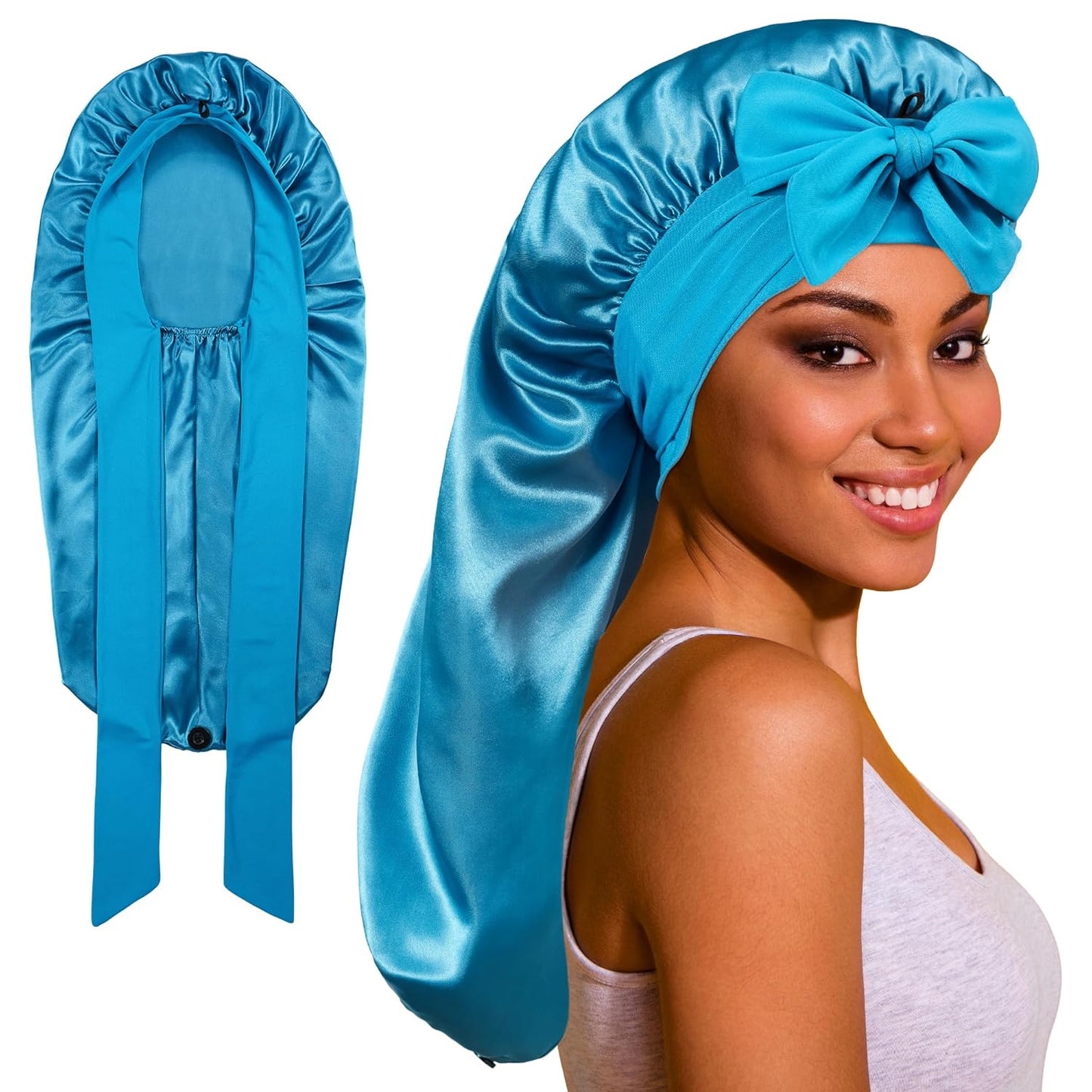 Long Bonnet Satin/Silk with Tie Band for Protective hairstyles or Natural hair
