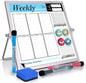 VISUALIZATION & PRODUCTIVITY ERA 101 Small Desktop White Board with Weekly Planner | Magnetic to Do List Dry Erase Board Calendar with Stand | 3 Markers, 4 Magnets, Eraser | Portable Whiteboard