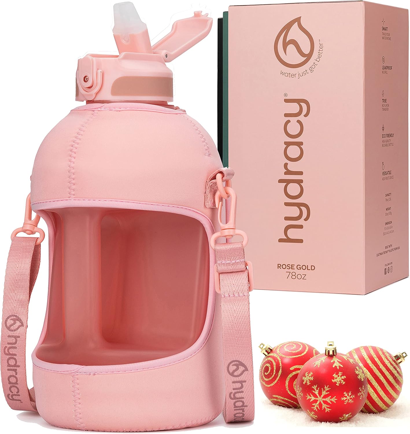 Large BPA Free Water Bottle & No Sweat Sleeve with Time Marker, Fruit Infuser, Strainer