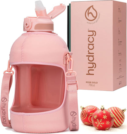 Large BPA Free Water Bottle & No Sweat Sleeve with Time Marker, Fruit Infuser, Strainer
