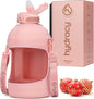 Large BPA Free Water Bottle & No Sweat Sleeve with Time Marker, Fruit Infuser, Strainer