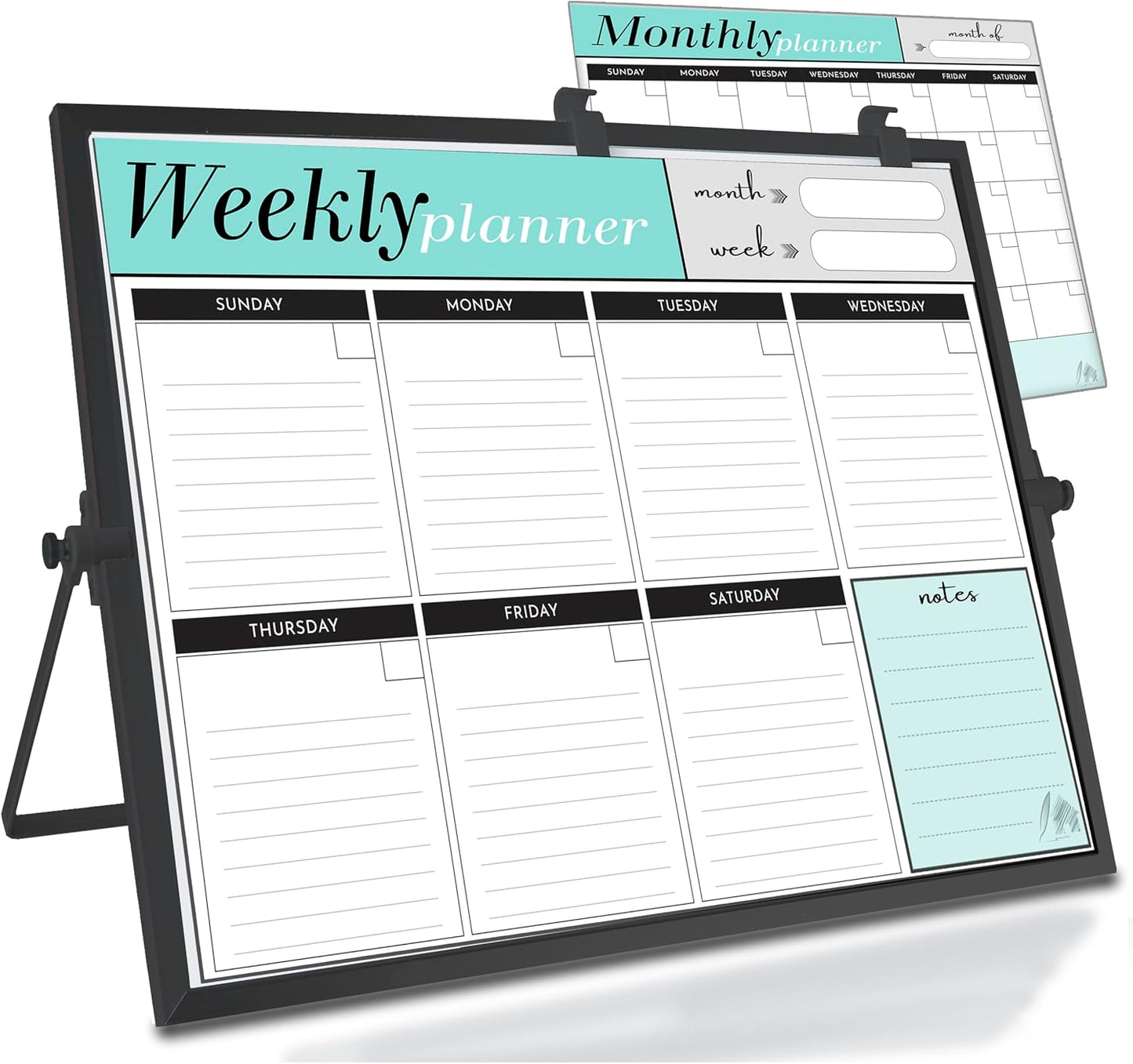 VISUALIZATION & PRODUCTIVITY ERA 101 Small Desktop White Board with Weekly Planner | Magnetic to Do List Dry Erase Board Calendar with Stand | 3 Markers, 4 Magnets, Eraser | Portable Whiteboard