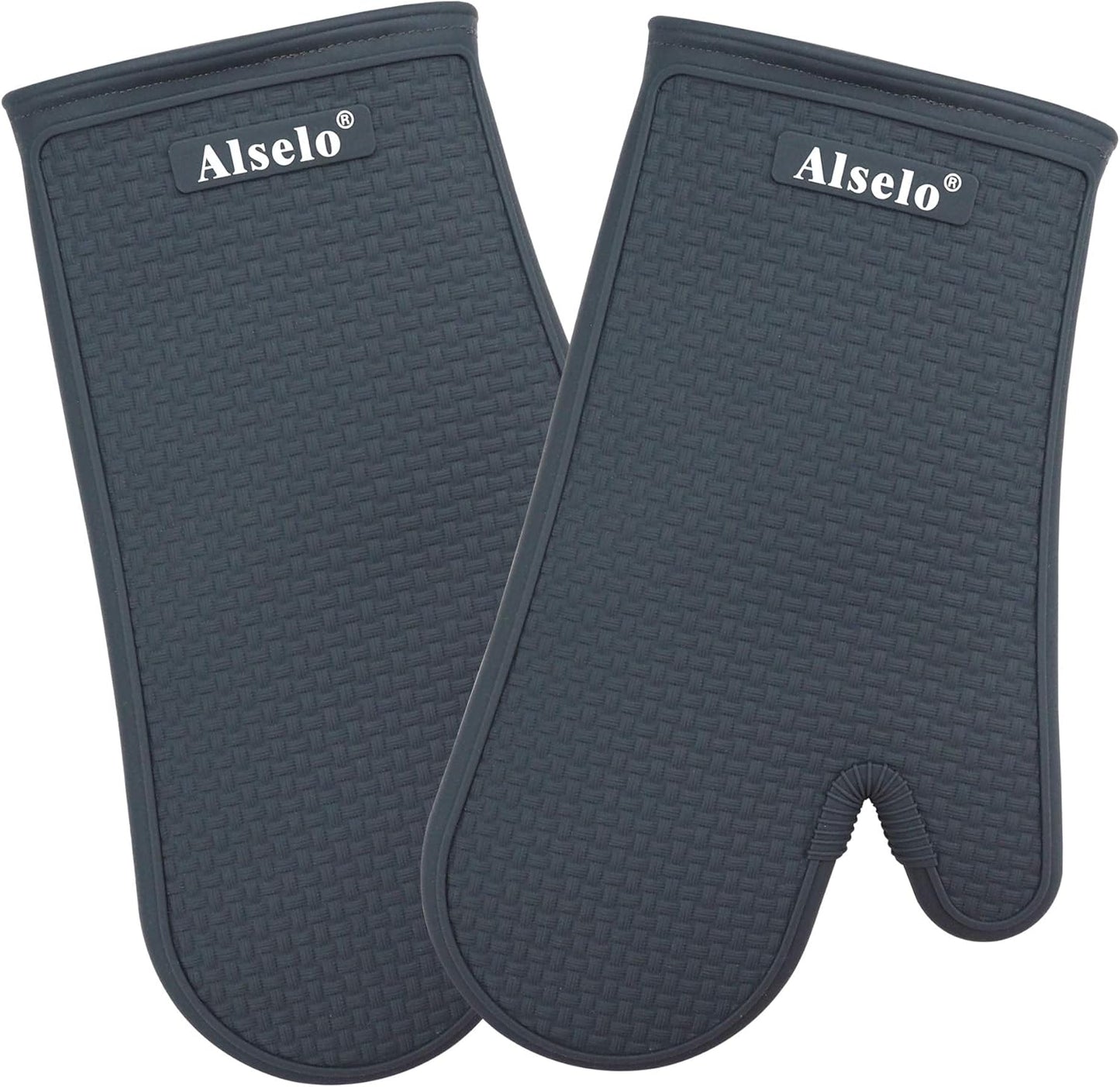 MEAL PREP BASICS Silicone Oven Mitts Heat Resistant 550 Degree | Extra Long Kitchen Gloves Pot Holders with Waterproof and Non-Slip | Baking Cooking Barbecue Microwave Machine Washable