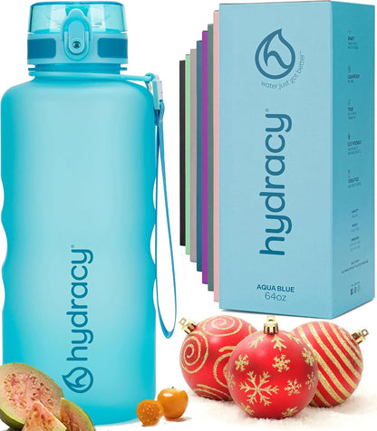 Large BPA Free Water Bottle & No Sweat Sleeve with Time Marker, Fruit Infuser, Strainer