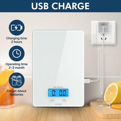 MEAL PREP PRO USB Rechargeable Food Scale | 33Lb/15Kg Kitchen Scale Digital Weight Grams and Oz for Cooking Baking | 1G/0.1Oz Precise Graduation | Waterproof Tempered Glass, 6 Weight Units, Tare Function