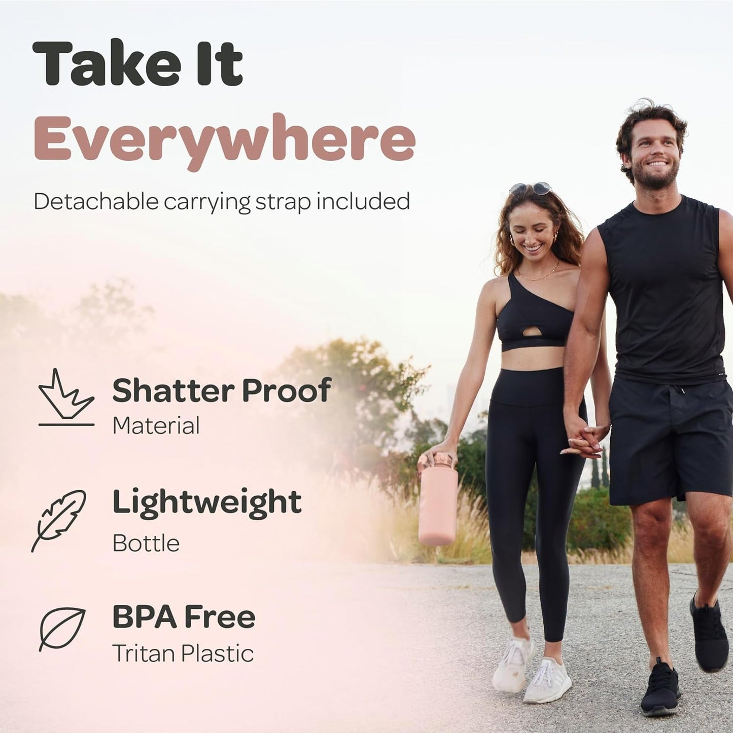 Large BPA Free Water Bottle & No Sweat Sleeve with Time Marker, Fruit Infuser, Strainer