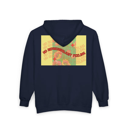 Floral Mental Health Zip Hoodie — "No Repressing, Just Feeling" Tropical Floral Full-Zip Sweatshirt