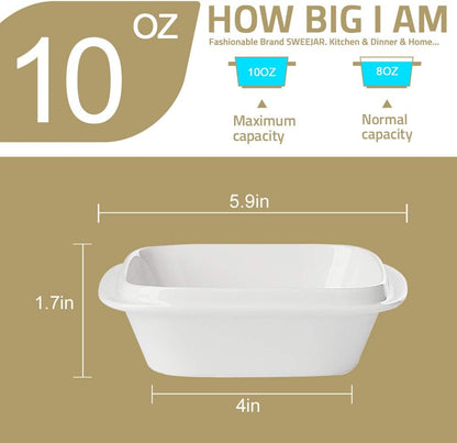 YOU, A WHOLE CHEF, Porcelain 10Oz Square Ramekins (SET of 6) with Handle for Baking, Souffle Dishes, Sauce Dishes, Dipping Bowls Stackable