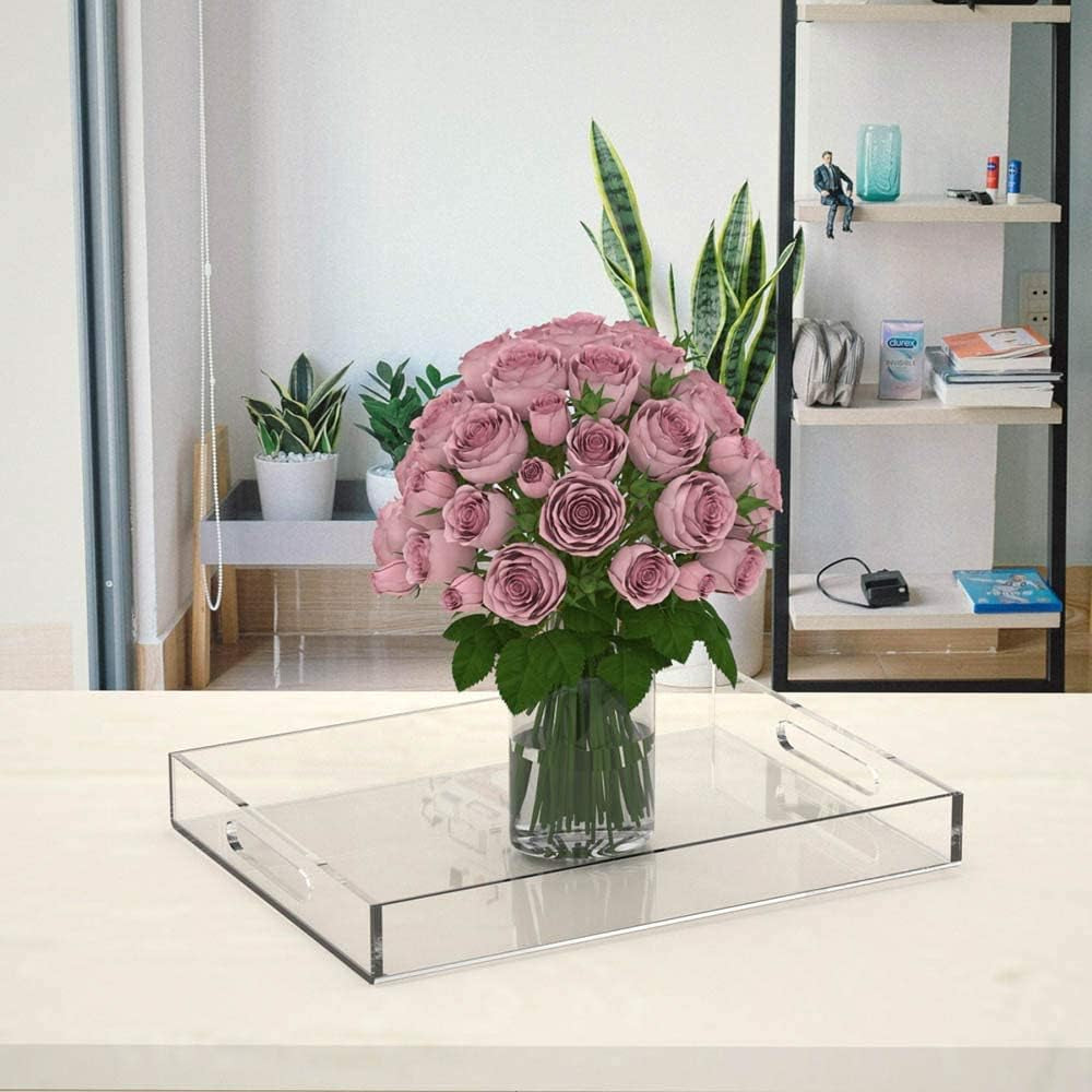 FROM CLUTTER TO CURATED Acrylic Serving Tray with handles 11X14 Inches - Spill Proof - Clear Decorative Tray Organizer for Any Space