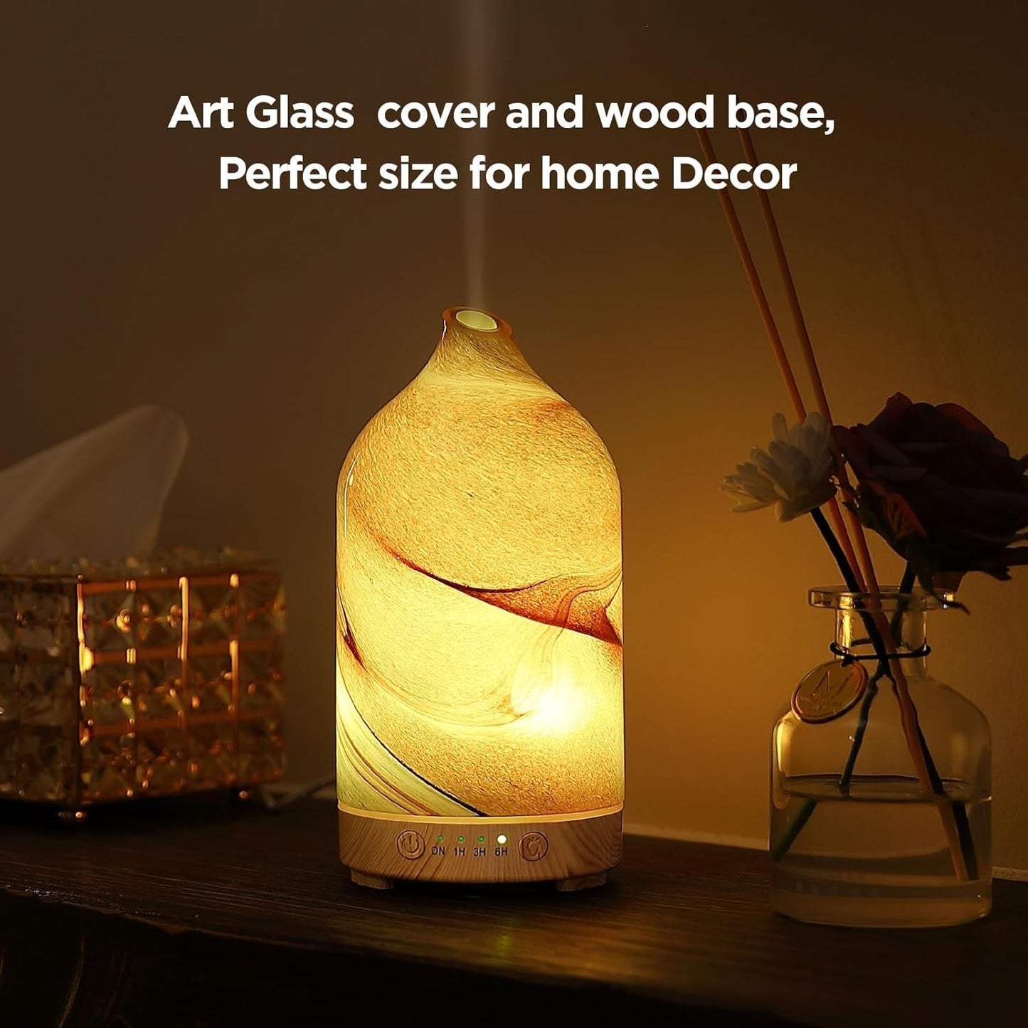 HABIT STACKING 101 Essential Oil Diffuser Hand Blown Glass Aromatherapy Diffuser | Ultrasonic Cool Mist Scent Aroma Diffuser, Whisper Quiet with Auto Shut-Off, Timer Setting & 7 Colors Night Light