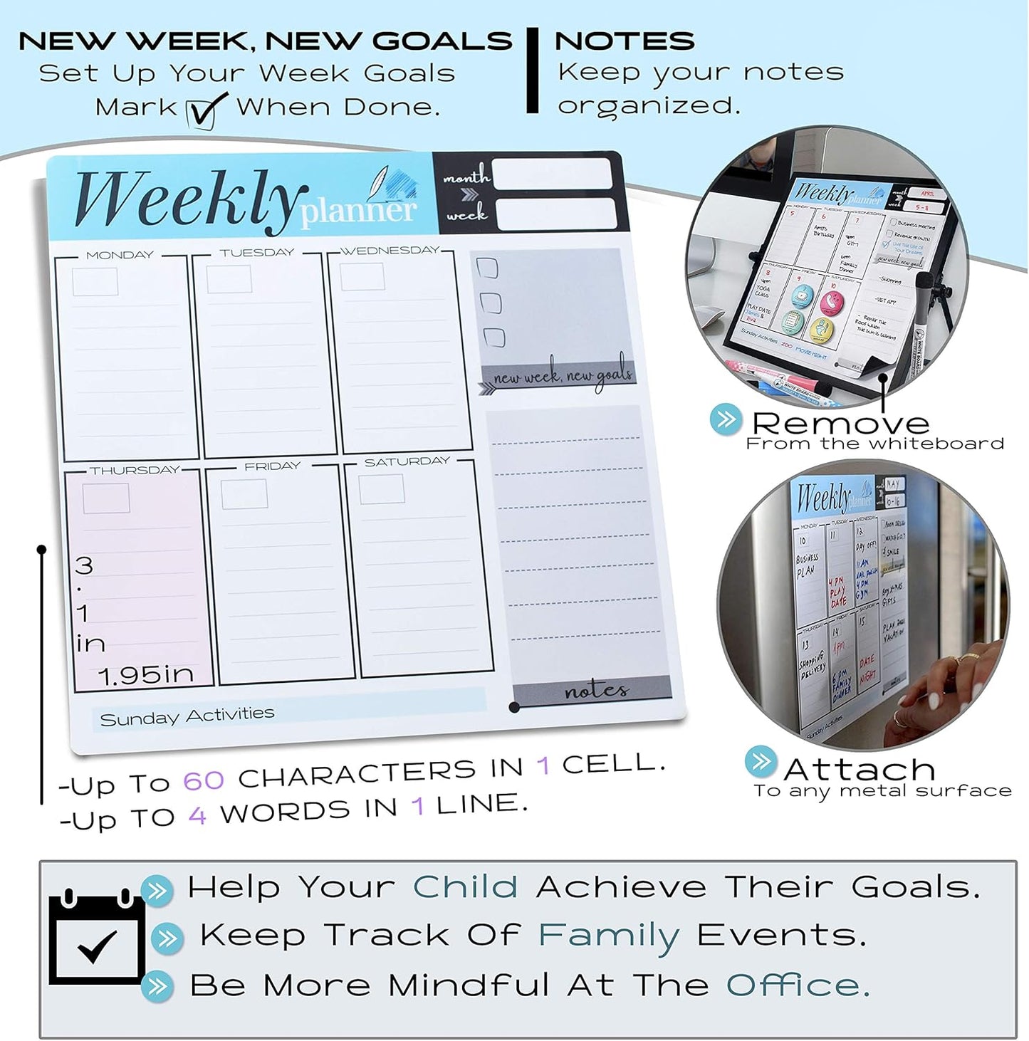 VISUALIZATION & PRODUCTIVITY ERA 101 Small Desktop White Board with Weekly Planner | Magnetic to Do List Dry Erase Board Calendar with Stand | 3 Markers, 4 Magnets, Eraser | Portable Whiteboard