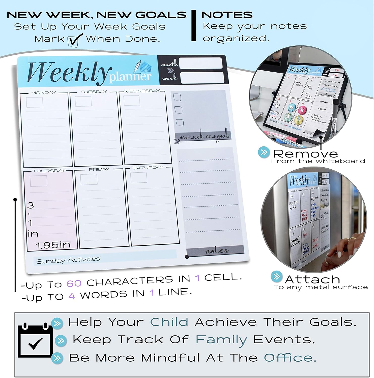 VISUALIZATION & PRODUCTIVITY ERA 101 Small Desktop White Board with Weekly Planner | Magnetic to Do List Dry Erase Board Calendar with Stand | 3 Markers, 4 Magnets, Eraser | Portable Whiteboard