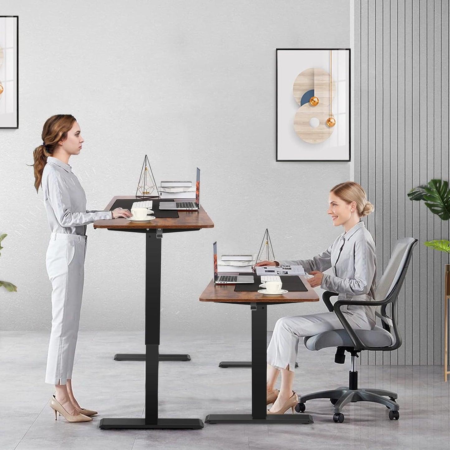 HAVE IT ALL Standing Desk Electric | Adjustable Height with Charging Station| Stand up Desk with Oversized Mouse Pad | Ergonomic Curved Workstation, 4 Caster | 4 Preset Heights Easy to Set Up
