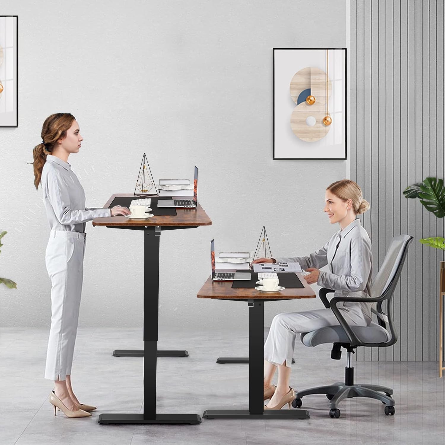 HAVE IT ALL Standing Desk Electric | Adjustable Height with Charging Station| Stand up Desk with Oversized Mouse Pad | Ergonomic Curved Workstation, 4 Caster | 4 Preset Heights Easy to Set Up