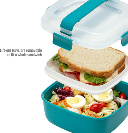 MEAL PREP PRO Stackable Lunch Box Container | Bento Style Food Storage | Removeable Compartments for Sandwich, Snacks, Toppings & DressinG | Leak-Proof, Made without BPA, 56 OZ