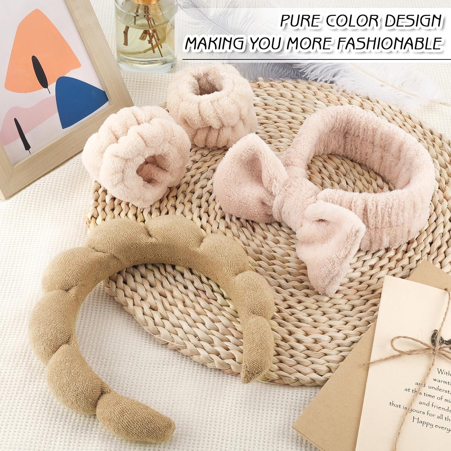 NO MORE DROPLETS 4Pcs Spa Headband for Washing Face | Wristbands Set Bubble Skincare Terry Cloth Padded, Puffy Headband, Bow Tie Hairband | Cute Non Slip Thick Hair Accessory